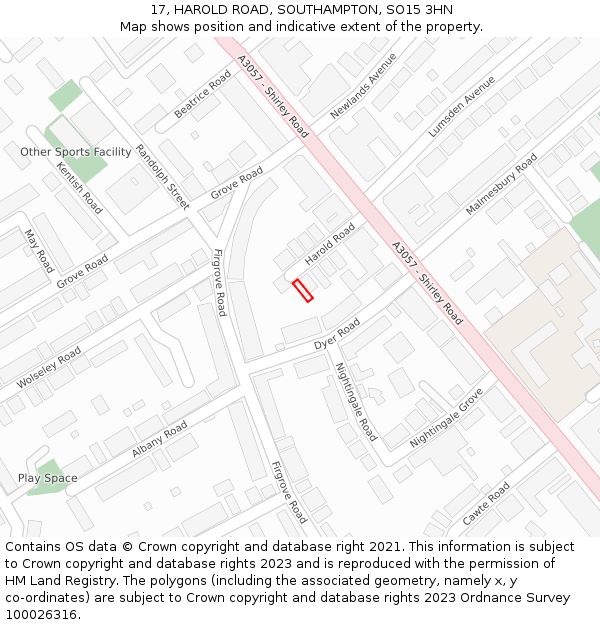 17, HAROLD ROAD, SOUTHAMPTON, SO15 3HN: Location map and indicative extent of plot