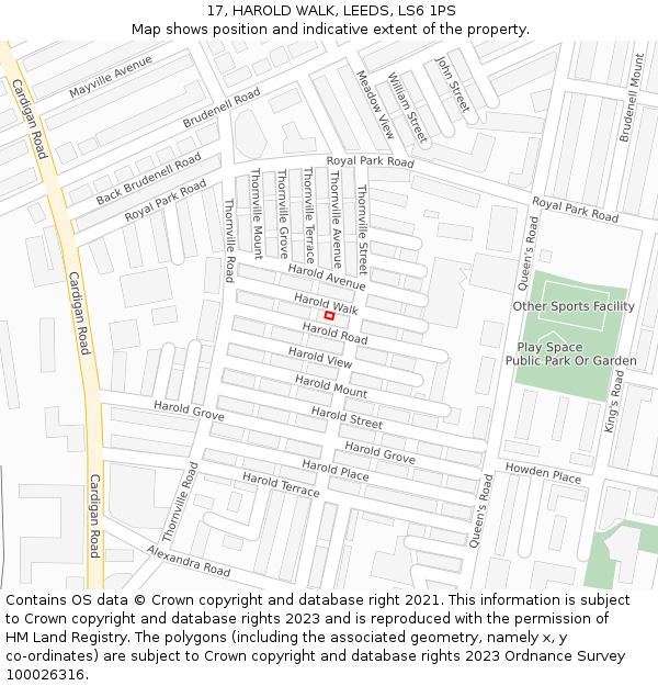 17, HAROLD WALK, LEEDS, LS6 1PS: Location map and indicative extent of plot