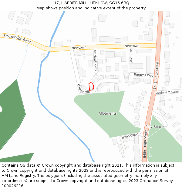 17, HARRIER MILL, HENLOW, SG16 6BQ: Location map and indicative extent of plot