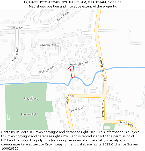 17, HARRINGTON ROAD, SOUTH WITHAM, GRANTHAM, NG33 5SJ: Location map and indicative extent of plot