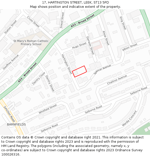 17, HARTINGTON STREET, LEEK, ST13 5PD: Location map and indicative extent of plot