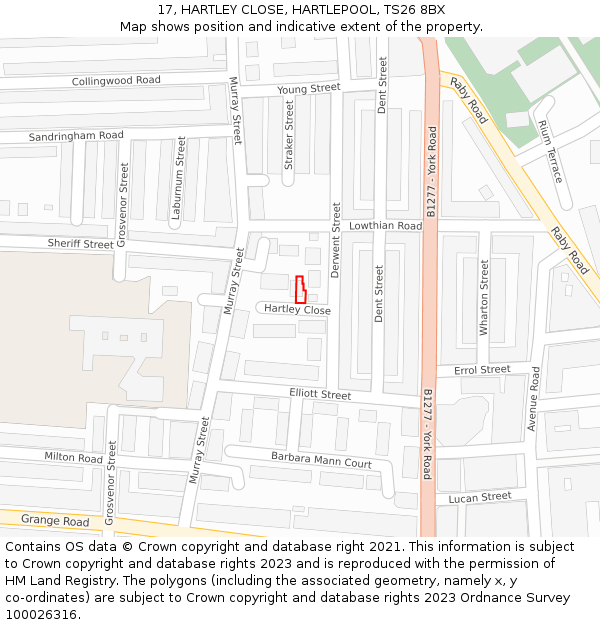 17, HARTLEY CLOSE, HARTLEPOOL, TS26 8BX: Location map and indicative extent of plot