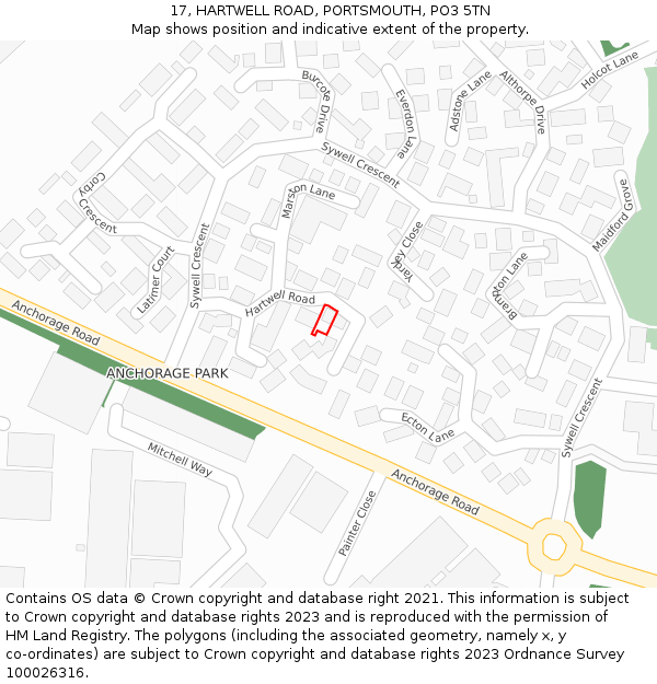 17, HARTWELL ROAD, PORTSMOUTH, PO3 5TN: Location map and indicative extent of plot