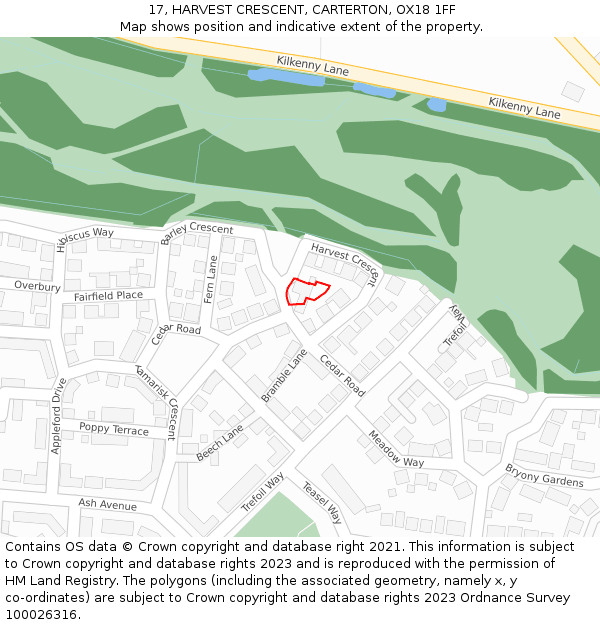 17, HARVEST CRESCENT, CARTERTON, OX18 1FF: Location map and indicative extent of plot