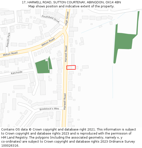 17, HARWELL ROAD, SUTTON COURTENAY, ABINGDON, OX14 4BN: Location map and indicative extent of plot
