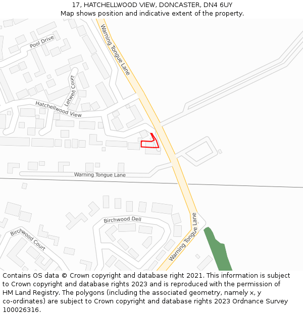 17, HATCHELLWOOD VIEW, DONCASTER, DN4 6UY: Location map and indicative extent of plot