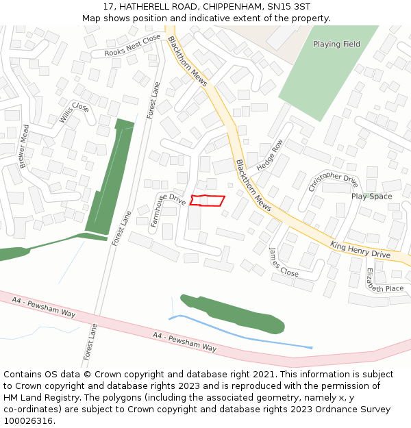 17, HATHERELL ROAD, CHIPPENHAM, SN15 3ST: Location map and indicative extent of plot