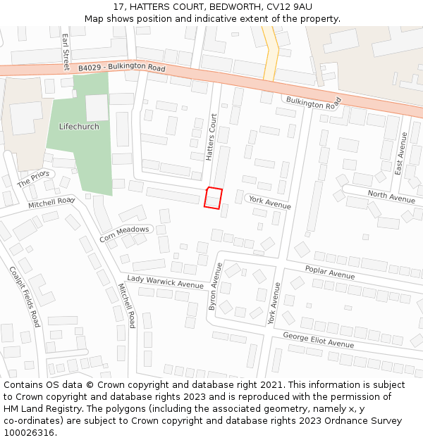 17, HATTERS COURT, BEDWORTH, CV12 9AU: Location map and indicative extent of plot