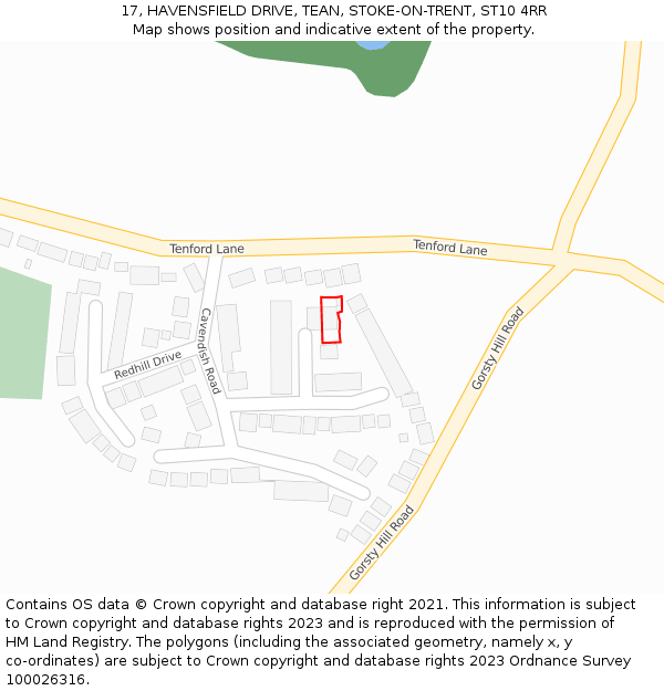 17, HAVENSFIELD DRIVE, TEAN, STOKE-ON-TRENT, ST10 4RR: Location map and indicative extent of plot