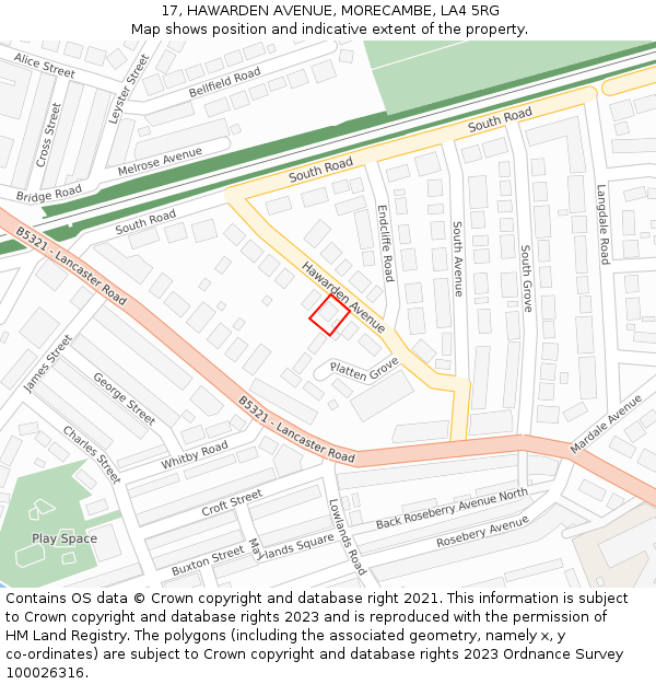 17, HAWARDEN AVENUE, MORECAMBE, LA4 5RG: Location map and indicative extent of plot