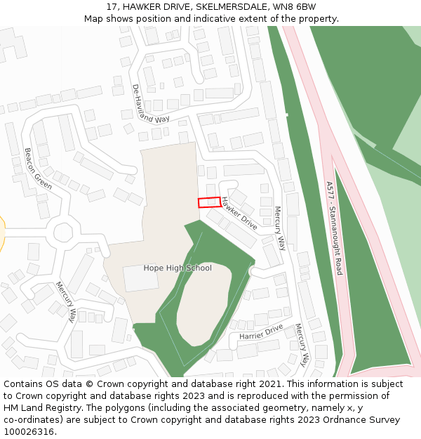 17, HAWKER DRIVE, SKELMERSDALE, WN8 6BW: Location map and indicative extent of plot