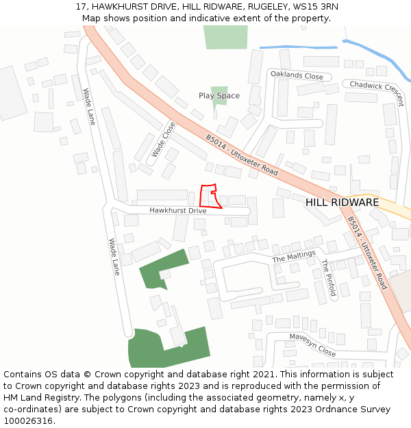 17, HAWKHURST DRIVE, HILL RIDWARE, RUGELEY, WS15 3RN: Location map and indicative extent of plot