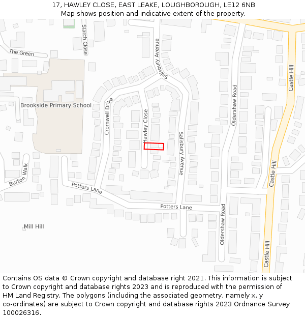 17, HAWLEY CLOSE, EAST LEAKE, LOUGHBOROUGH, LE12 6NB: Location map and indicative extent of plot