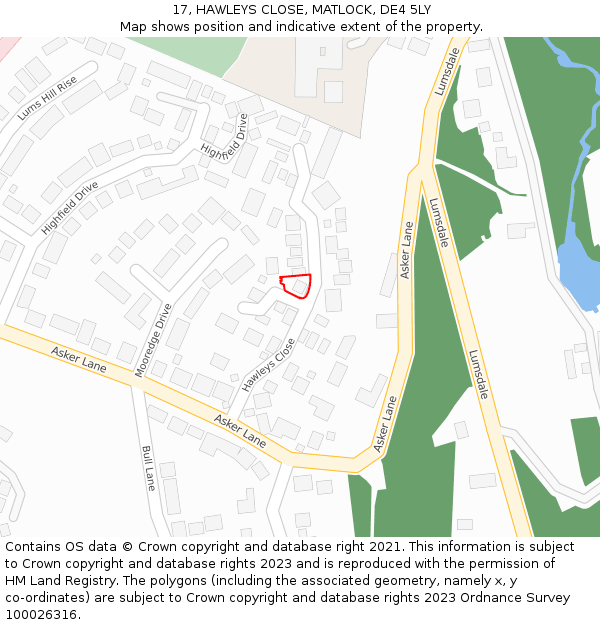 17, HAWLEYS CLOSE, MATLOCK, DE4 5LY: Location map and indicative extent of plot