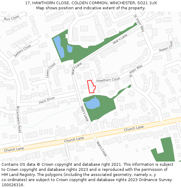 17, HAWTHORN CLOSE, COLDEN COMMON, WINCHESTER, SO21 1UX: Location map and indicative extent of plot