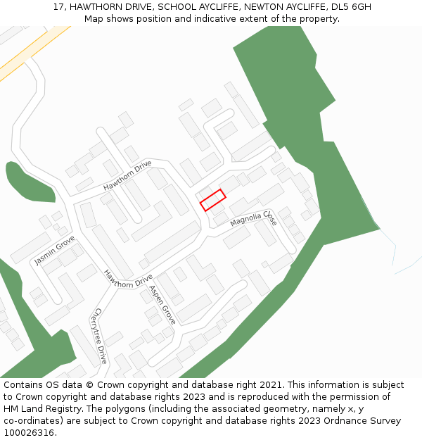 17, HAWTHORN DRIVE, SCHOOL AYCLIFFE, NEWTON AYCLIFFE, DL5 6GH: Location map and indicative extent of plot