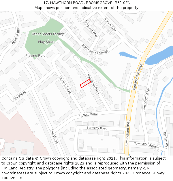 17, HAWTHORN ROAD, BROMSGROVE, B61 0EN: Location map and indicative extent of plot