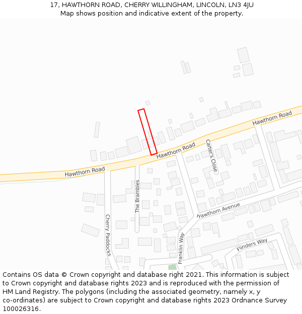 17, HAWTHORN ROAD, CHERRY WILLINGHAM, LINCOLN, LN3 4JU: Location map and indicative extent of plot