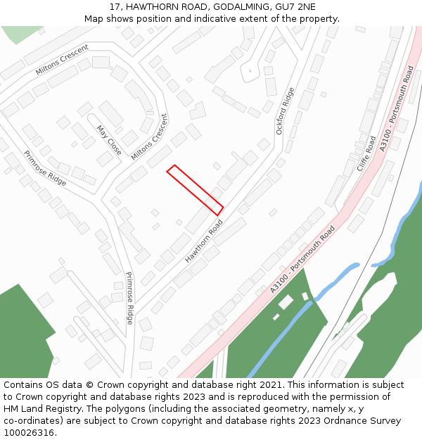 17, HAWTHORN ROAD, GODALMING, GU7 2NE: Location map and indicative extent of plot