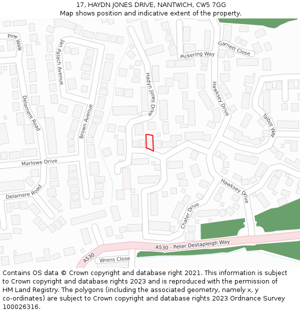 17, HAYDN JONES DRIVE, NANTWICH, CW5 7GG: Location map and indicative extent of plot