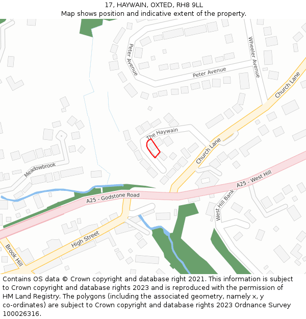 17, HAYWAIN, OXTED, RH8 9LL: Location map and indicative extent of plot