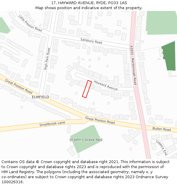 17, HAYWARD AVENUE, RYDE, PO33 1AS: Location map and indicative extent of plot