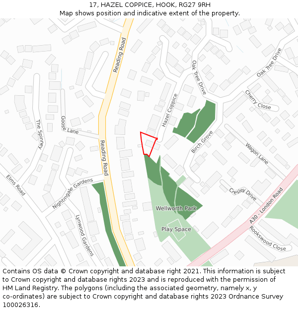 17, HAZEL COPPICE, HOOK, RG27 9RH: Location map and indicative extent of plot