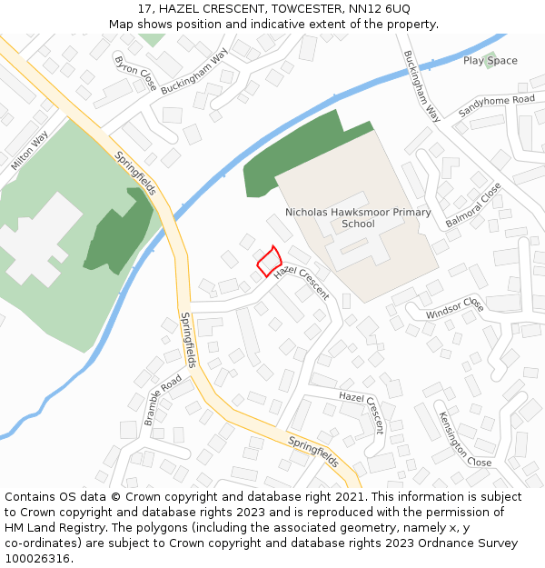 17, HAZEL CRESCENT, TOWCESTER, NN12 6UQ: Location map and indicative extent of plot