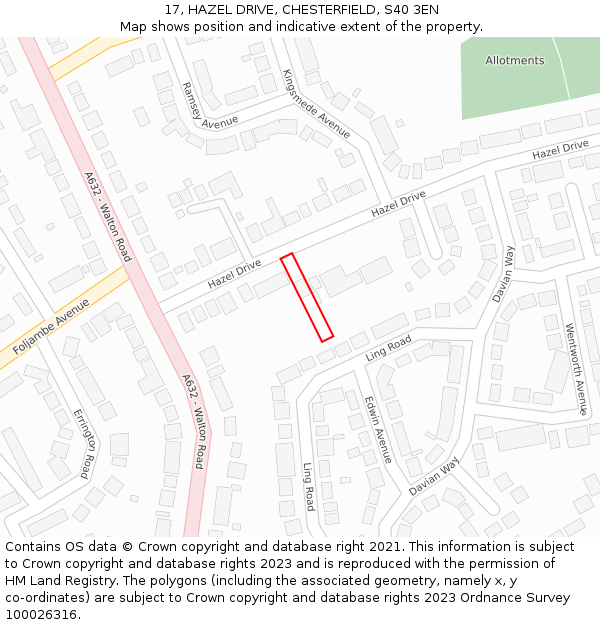 17, HAZEL DRIVE, CHESTERFIELD, S40 3EN: Location map and indicative extent of plot