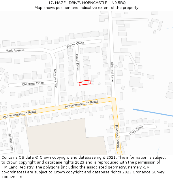 17, HAZEL DRIVE, HORNCASTLE, LN9 5BQ: Location map and indicative extent of plot
