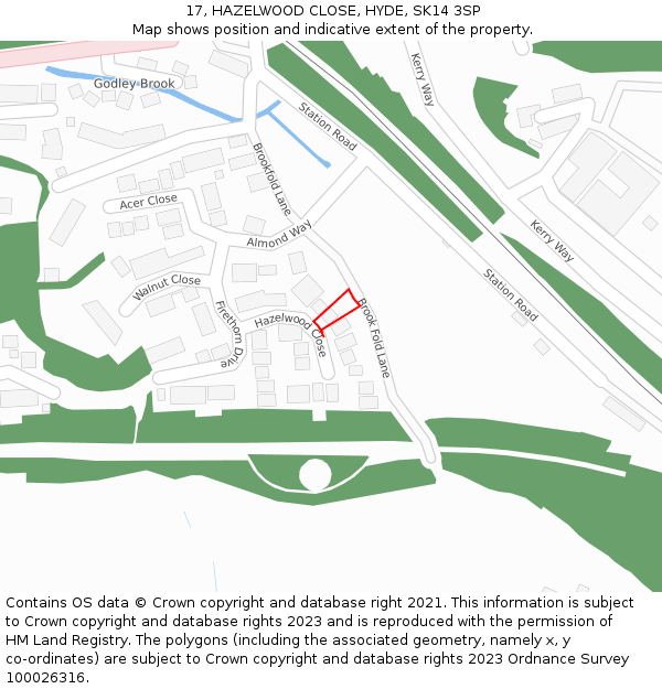 17, HAZELWOOD CLOSE, HYDE, SK14 3SP: Location map and indicative extent of plot