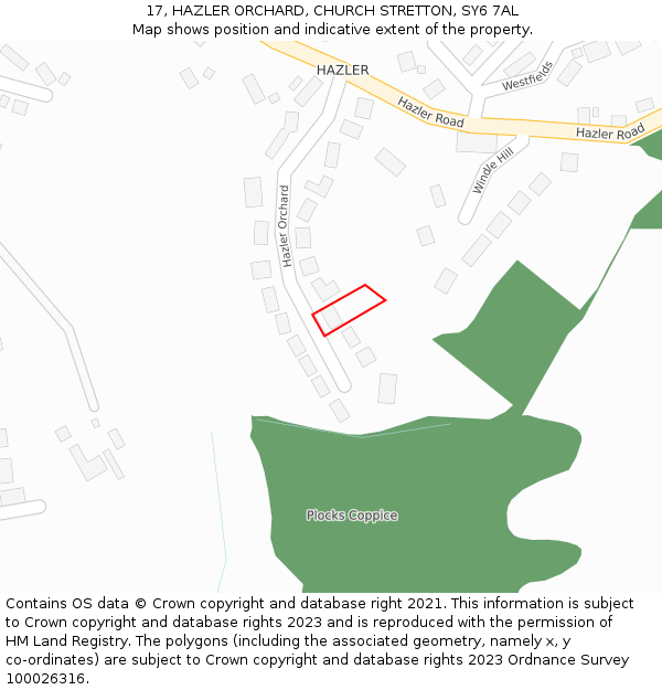 17, HAZLER ORCHARD, CHURCH STRETTON, SY6 7AL: Location map and indicative extent of plot