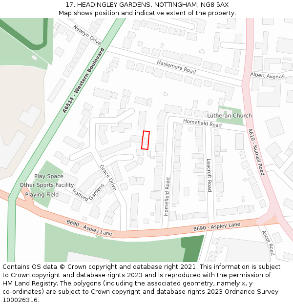 17, HEADINGLEY GARDENS, NOTTINGHAM, NG8 5AX: Location map and indicative extent of plot