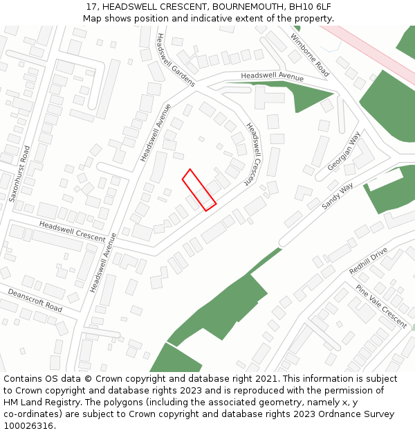 17, HEADSWELL CRESCENT, BOURNEMOUTH, BH10 6LF: Location map and indicative extent of plot