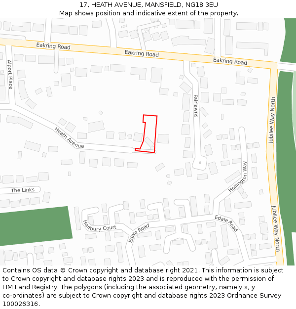 17, HEATH AVENUE, MANSFIELD, NG18 3EU: Location map and indicative extent of plot
