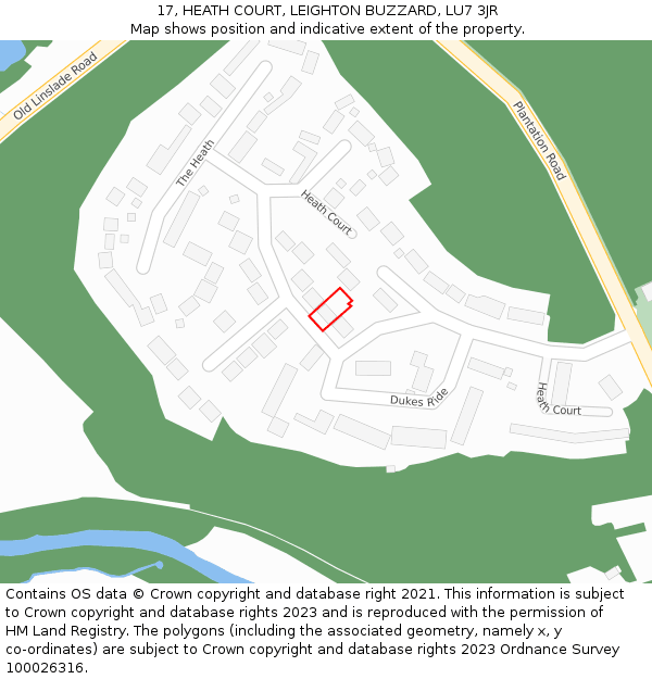 17, HEATH COURT, LEIGHTON BUZZARD, LU7 3JR: Location map and indicative extent of plot