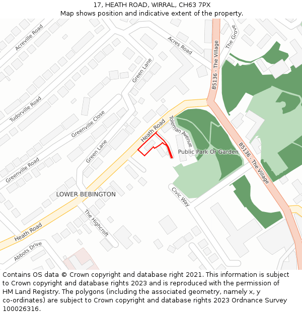 17, HEATH ROAD, WIRRAL, CH63 7PX: Location map and indicative extent of plot