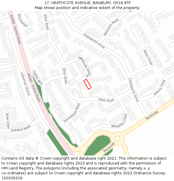 17, HEATHCOTE AVENUE, BANBURY, OX16 9TP: Location map and indicative extent of plot