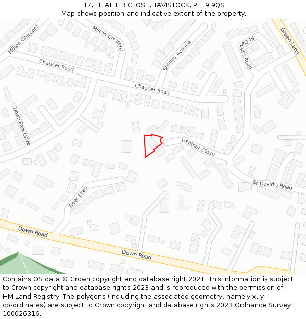 17, HEATHER CLOSE, TAVISTOCK, PL19 9QS: Location map and indicative extent of plot