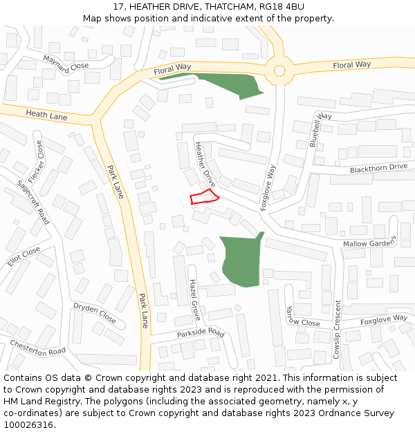 17, HEATHER DRIVE, THATCHAM, RG18 4BU: Location map and indicative extent of plot