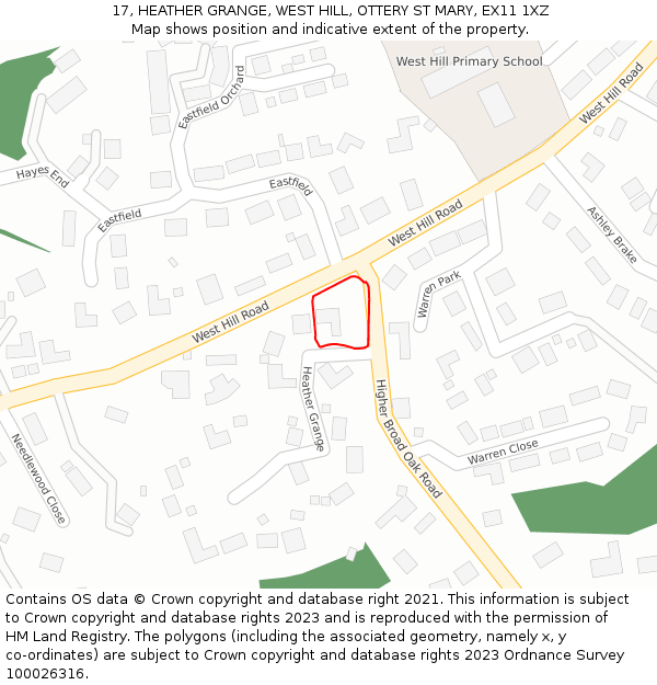17, HEATHER GRANGE, WEST HILL, OTTERY ST MARY, EX11 1XZ: Location map and indicative extent of plot