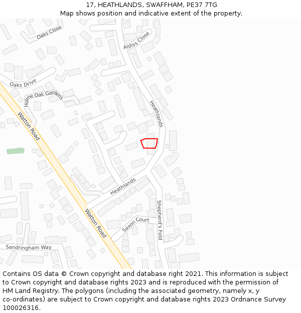 17, HEATHLANDS, SWAFFHAM, PE37 7TG: Location map and indicative extent of plot