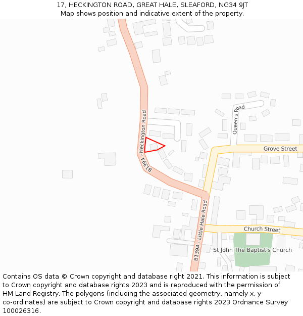 17, HECKINGTON ROAD, GREAT HALE, SLEAFORD, NG34 9JT: Location map and indicative extent of plot