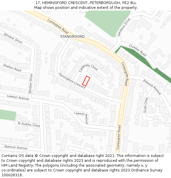 17, HEMINGFORD CRESCENT, PETERBOROUGH, PE2 8LL: Location map and indicative extent of plot