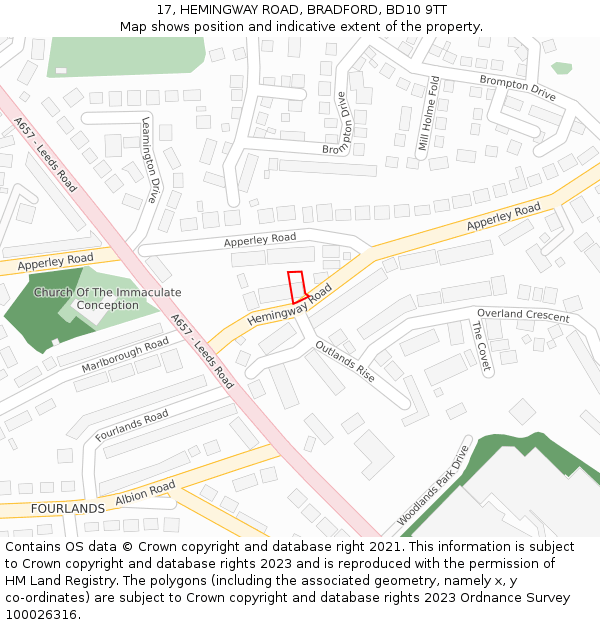 17, HEMINGWAY ROAD, BRADFORD, BD10 9TT: Location map and indicative extent of plot