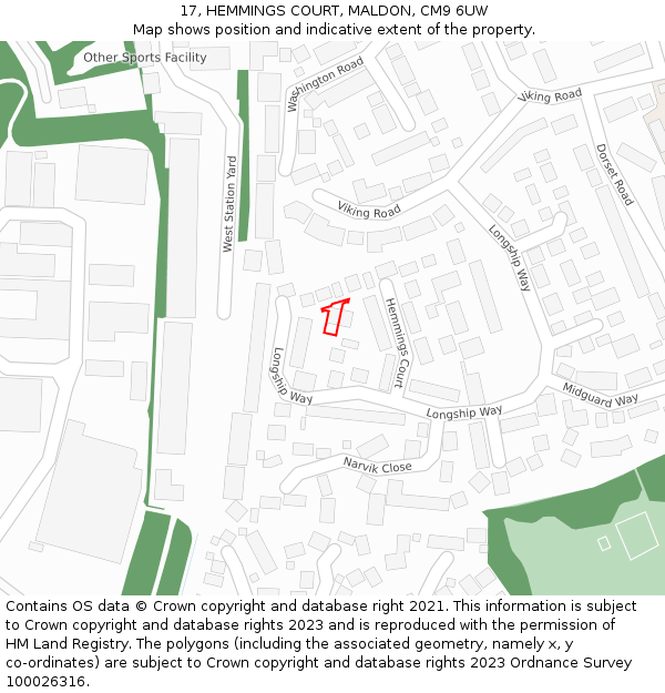 17, HEMMINGS COURT, MALDON, CM9 6UW: Location map and indicative extent of plot