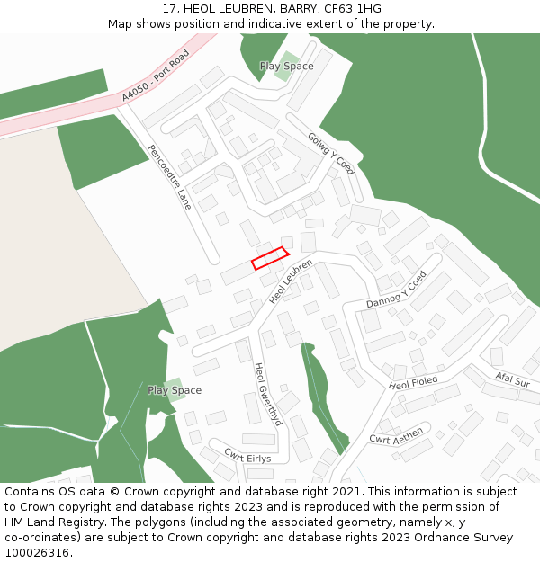 17, HEOL LEUBREN, BARRY, CF63 1HG: Location map and indicative extent of plot