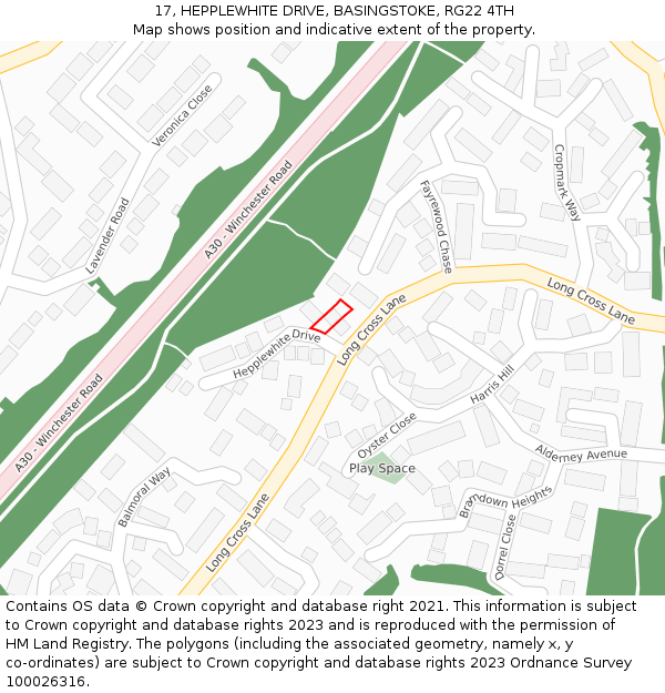 17, HEPPLEWHITE DRIVE, BASINGSTOKE, RG22 4TH: Location map and indicative extent of plot