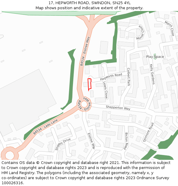 17, HEPWORTH ROAD, SWINDON, SN25 4YL: Location map and indicative extent of plot