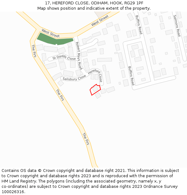 17, HEREFORD CLOSE, ODIHAM, HOOK, RG29 1PF: Location map and indicative extent of plot